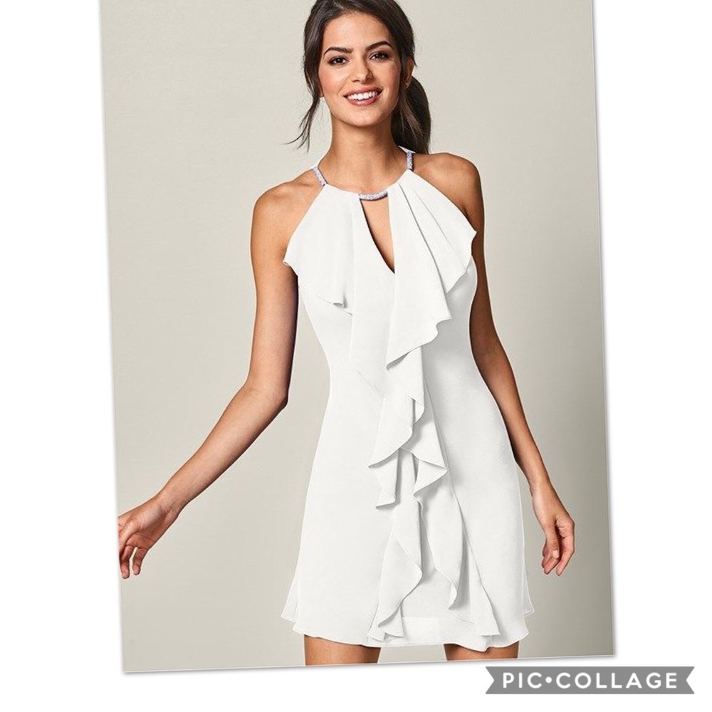 White ruffle front dress